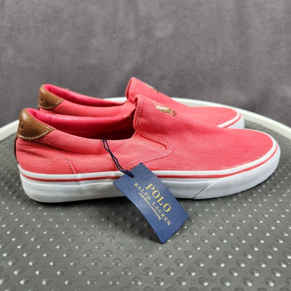 Polo Ralph Lauren Thompson Sneakers Mens Size 9D Red Canvas Slip On‎ Casual NEW main image 12